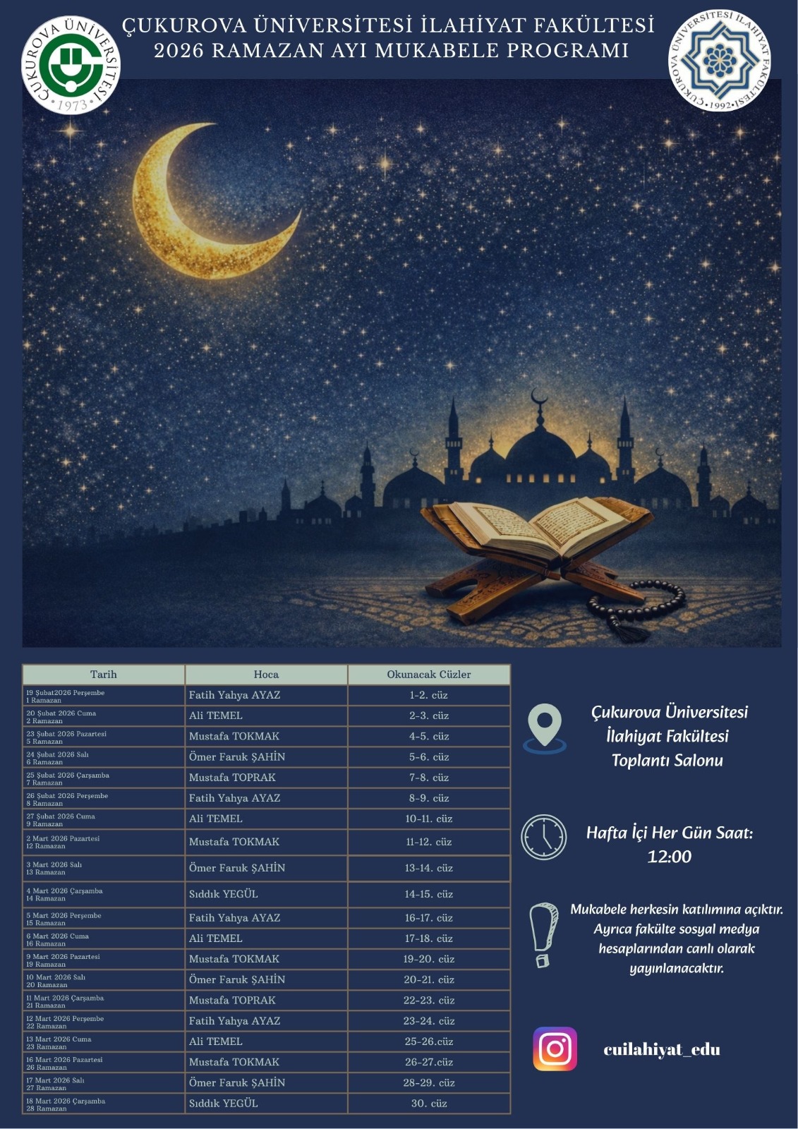 2026 Ramazan Ayı Mukabele Programı