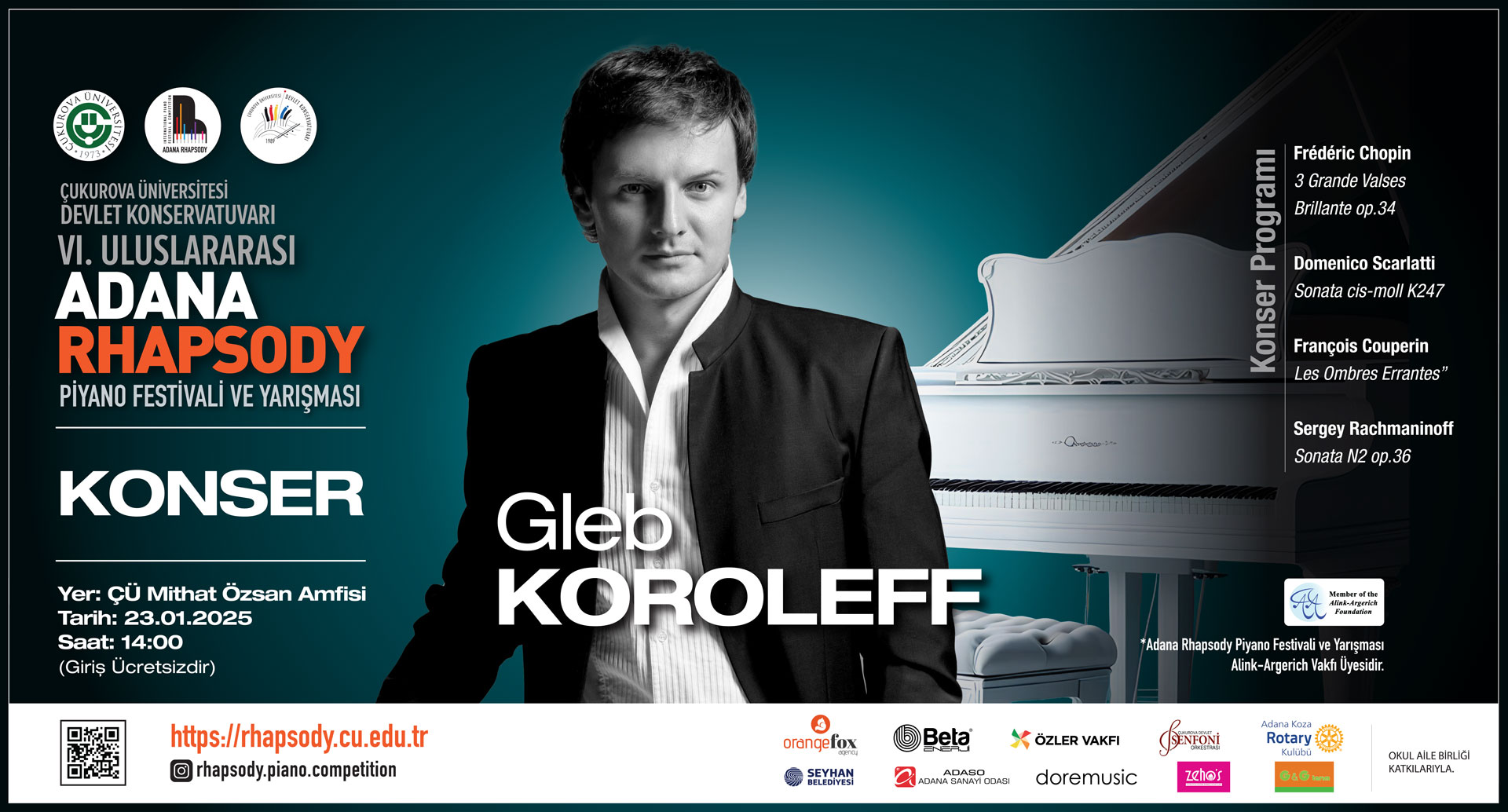 VI. Uluslararası Adana Rhapsody Piyano Festivali ve Yarışması - Gleb Koroleff Konseri