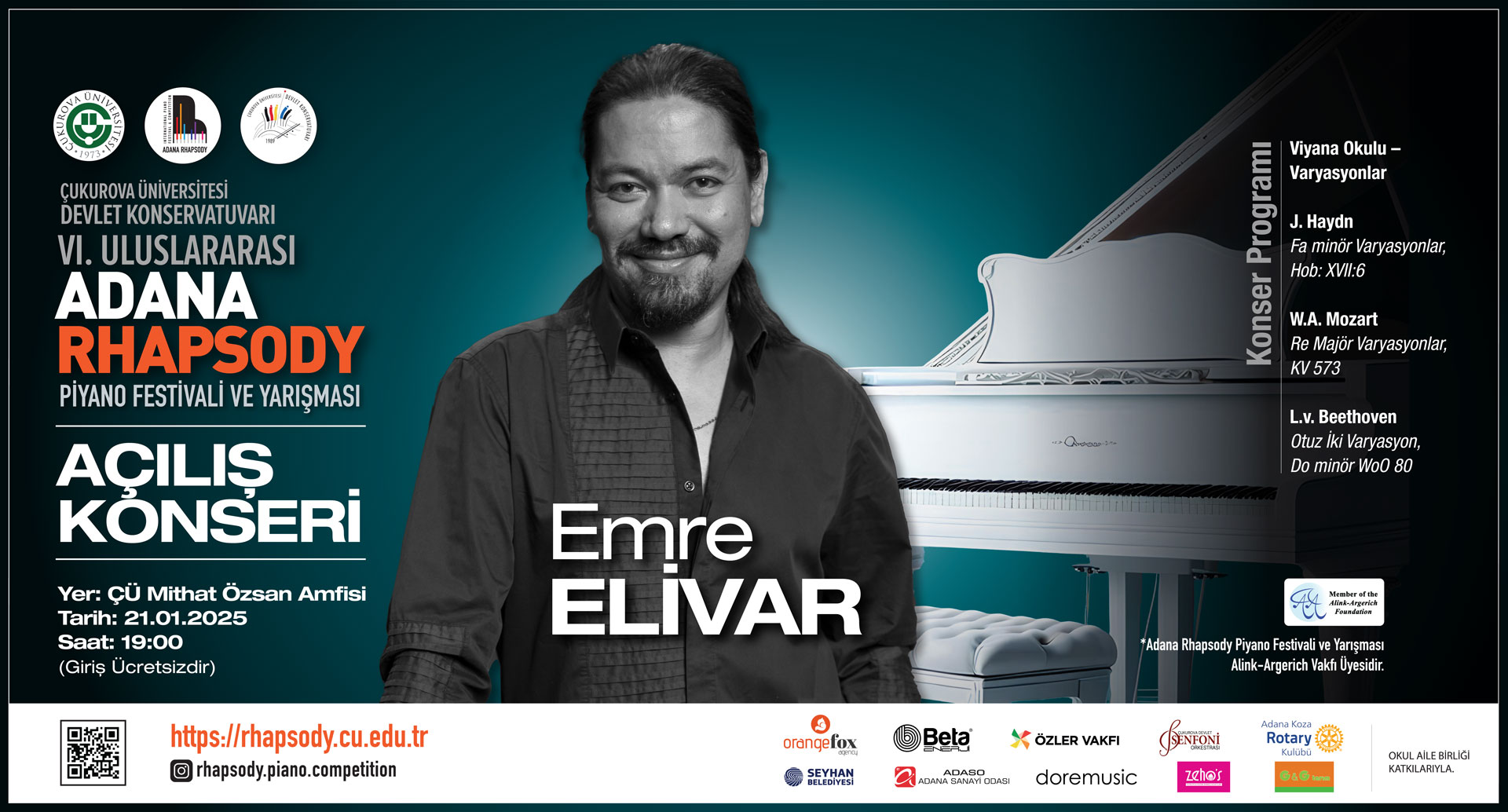 VI. Uluslararası Adana Rhapsody Piyano Festivali ve Yarışması - Emre Elivar Konseri